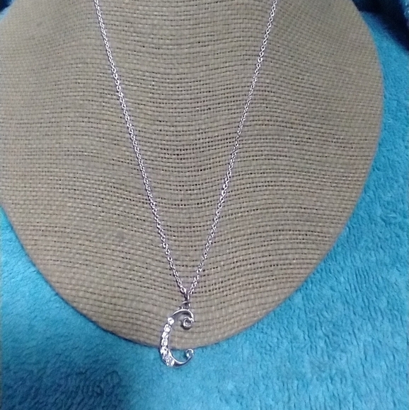 Elegant Silver Pendant Necklace initial C crystals - Picture 4 of 5